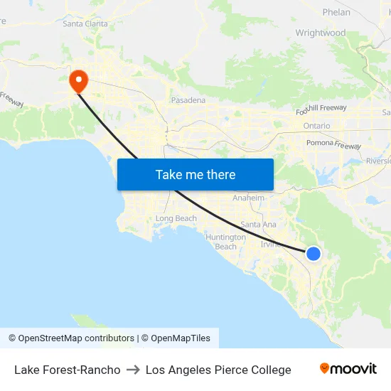 Lake Forest-Rancho to Los Angeles Pierce College map
