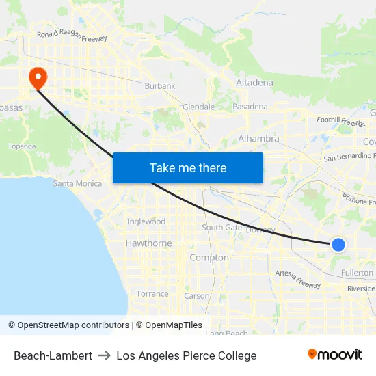 Beach-Lambert to Los Angeles Pierce College map