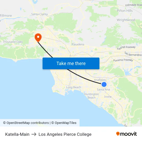 Katella-Main to Los Angeles Pierce College map