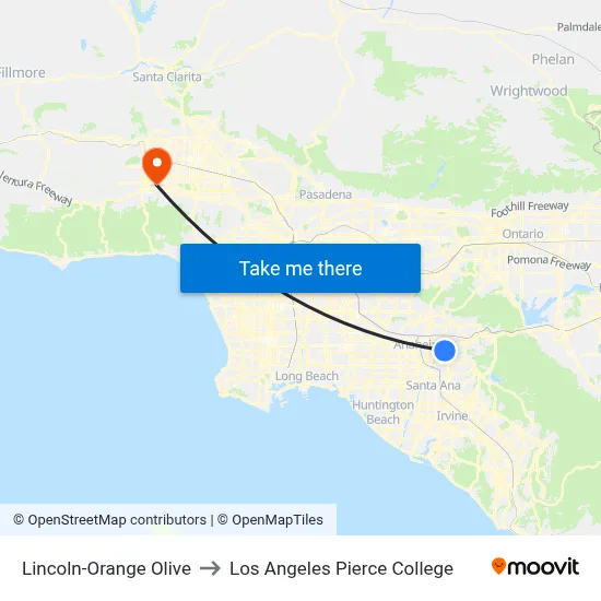 Lincoln-Orange Olive to Los Angeles Pierce College map