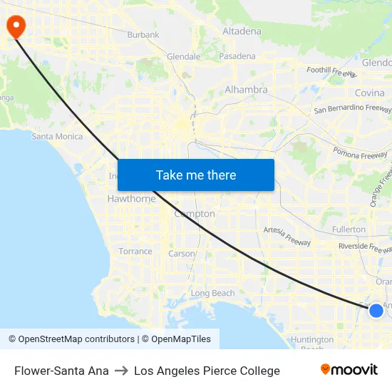 Flower-Santa Ana to Los Angeles Pierce College map