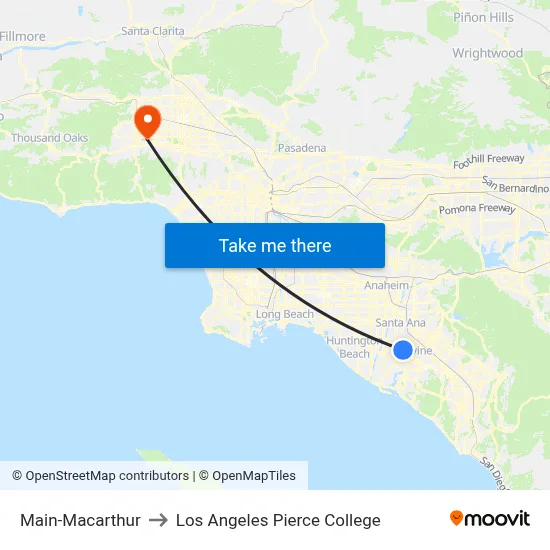 Main-Macarthur to Los Angeles Pierce College map