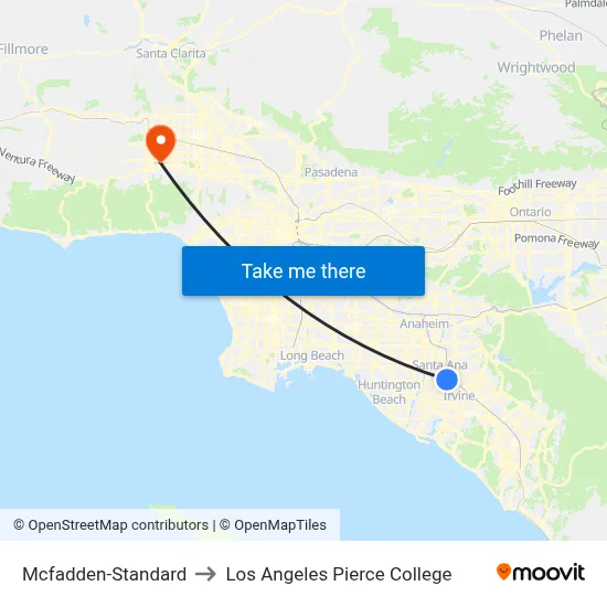 Mcfadden-Standard to Los Angeles Pierce College map