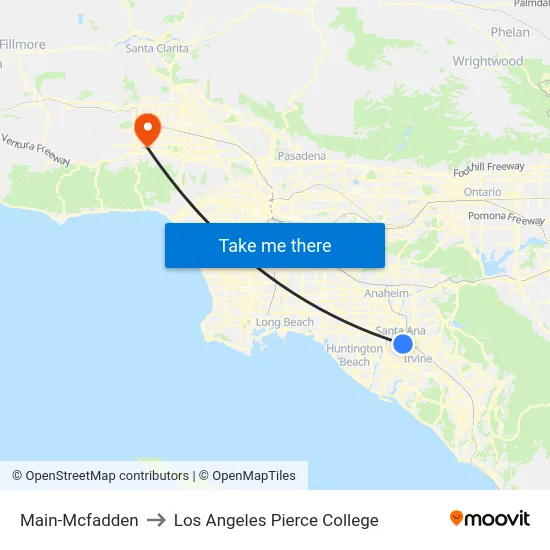 Main-Mcfadden to Los Angeles Pierce College map