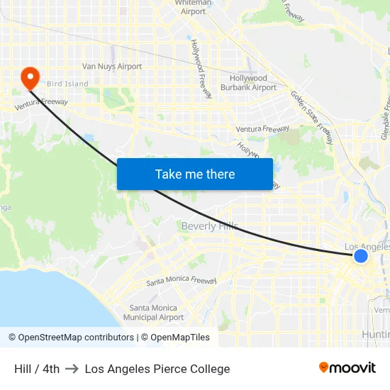 Hill / 4th to Los Angeles Pierce College map