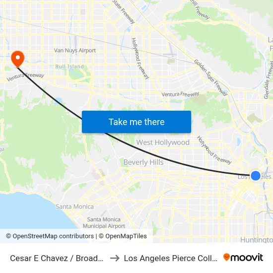 Cesar E Chavez / Broadway to Los Angeles Pierce College map