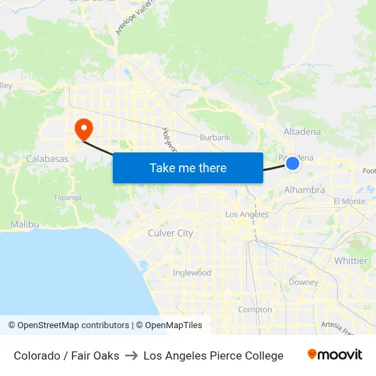 Colorado / Fair Oaks to Los Angeles Pierce College map