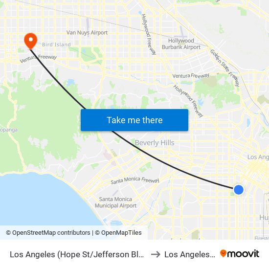 Los Angeles (Hope St/Jefferson Blvd - University of Southern California ) to Los Angeles Pierce College map