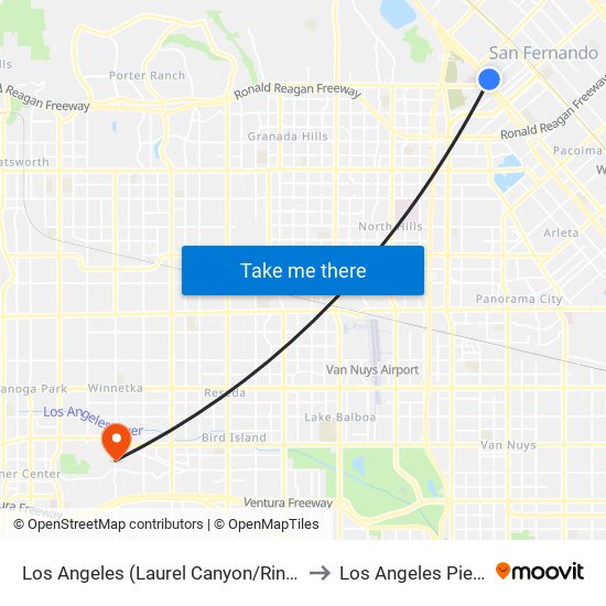 Los Angeles (Laurel Canyon/Rinaldi - San Fernando) to Los Angeles Pierce College map