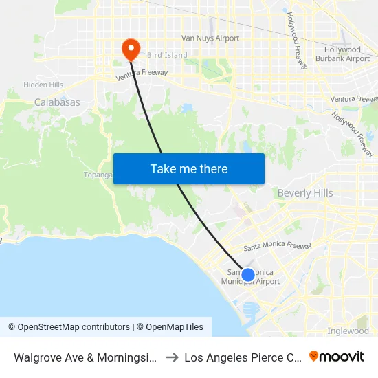 Walgrove Ave & Morningside Way to Los Angeles Pierce College map