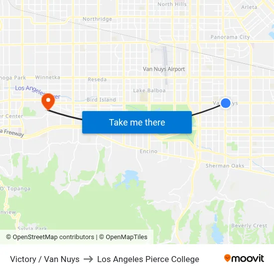 Victory / Van Nuys to Los Angeles Pierce College map