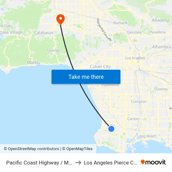 Pacific Coast Highway / Madison to Los Angeles Pierce College map