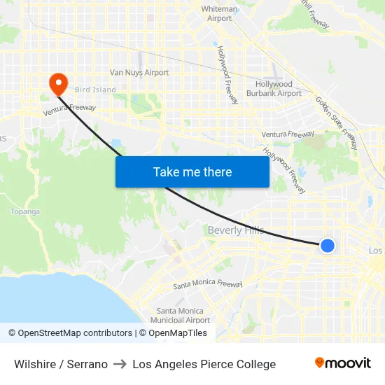 Wilshire / Serrano to Los Angeles Pierce College map