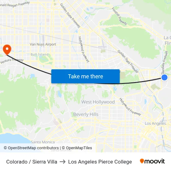 Colorado / Sierra Villa to Los Angeles Pierce College map