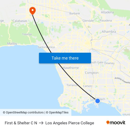 First & Shelter C N to Los Angeles Pierce College map