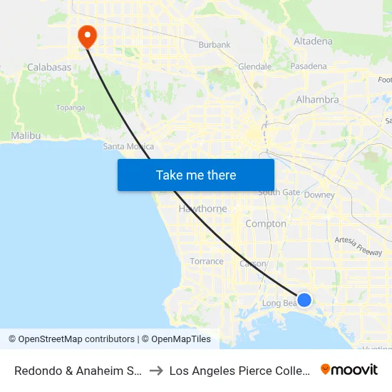 Redondo & Anaheim SW to Los Angeles Pierce College map