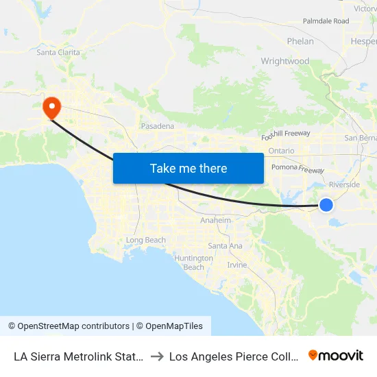 LA Sierra Metrolink Station to Los Angeles Pierce College map
