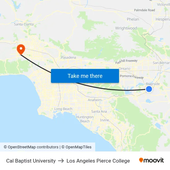Cal Baptist University to Los Angeles Pierce College map