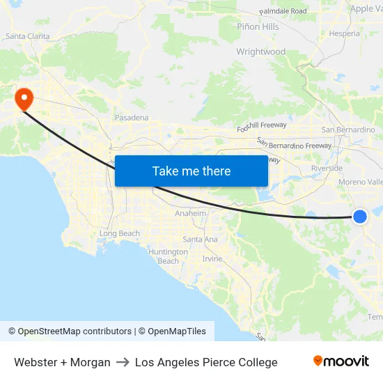 Webster + Morgan to Los Angeles Pierce College map