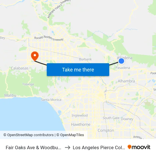 Fair Oaks Ave & Woodbury Rd to Los Angeles Pierce College map