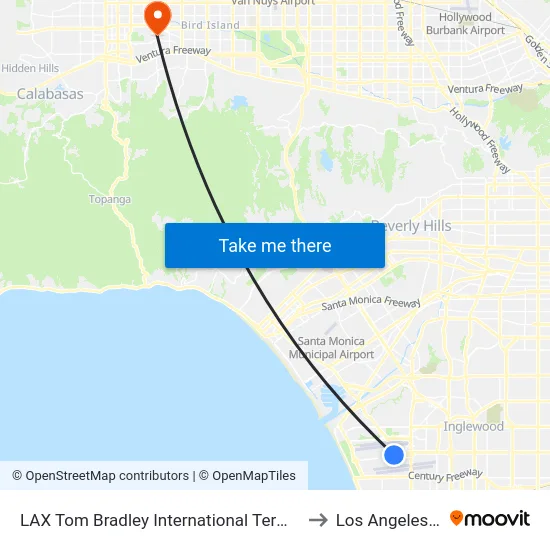 LAX Tom Bradley International Terminal (Tbit) Lower Level Flyaway Stop to Los Angeles Pierce College map