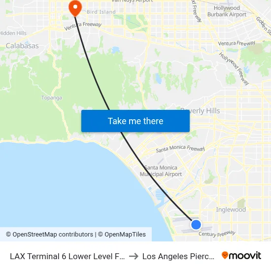 LAX Terminal 6 Lower Level Flyaway Stop to Los Angeles Pierce College map