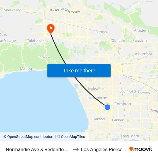 Normandie Ave & Redondo Beach Blvd to Los Angeles Pierce College map