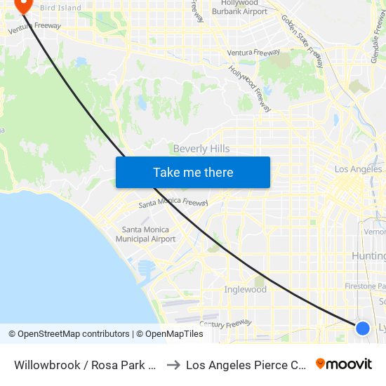 Willowbrook / Rosa Park Station to Los Angeles Pierce College map