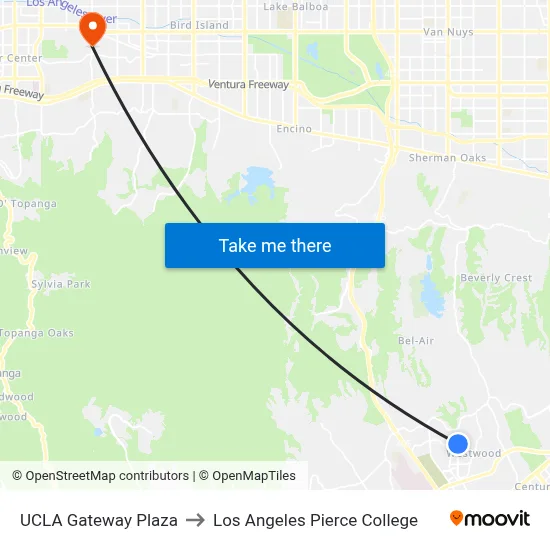 UCLA Gateway Plaza to Los Angeles Pierce College map