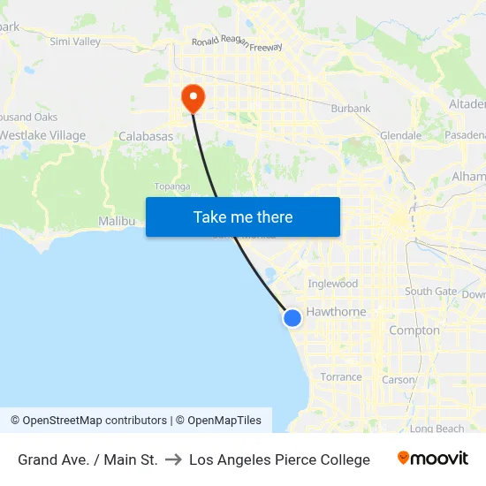 Grand Ave. / Main St. to Los Angeles Pierce College map