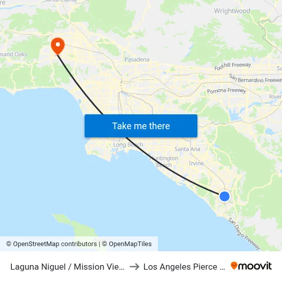 Laguna Niguel / Mission Viejo Station to Los Angeles Pierce College map