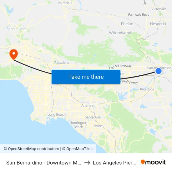 San Bernardino - Downtown Metrolink Station to Los Angeles Pierce College map