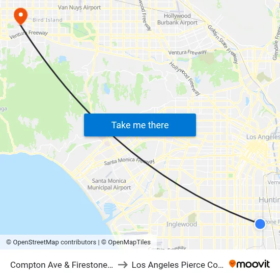 Compton Ave & Firestone Blvd to Los Angeles Pierce College map