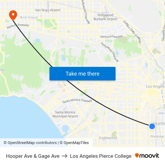 Hooper Ave & Gage Ave to Los Angeles Pierce College map
