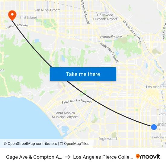 Gage Ave & Compton Ave to Los Angeles Pierce College map