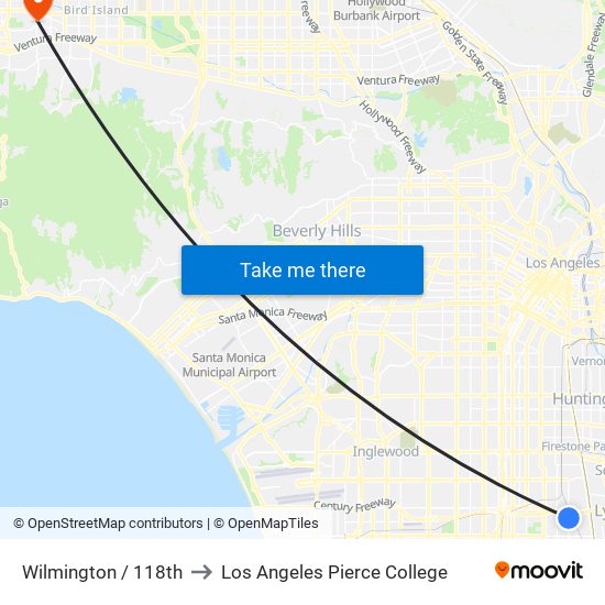 Wilmington / 118th to Los Angeles Pierce College map