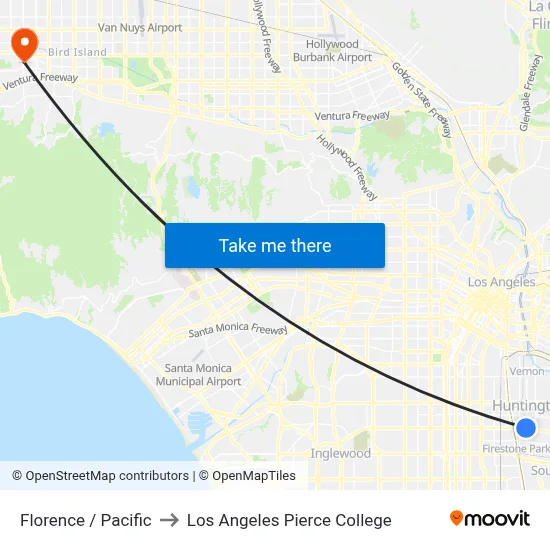 Florence / Pacific to Los Angeles Pierce College map