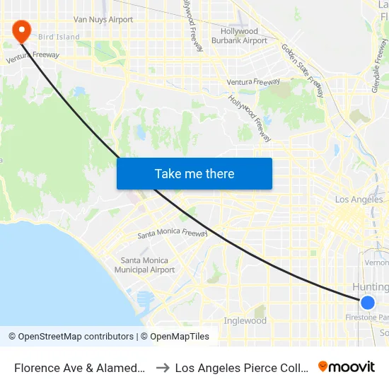 Florence Ave & Alameda St to Los Angeles Pierce College map
