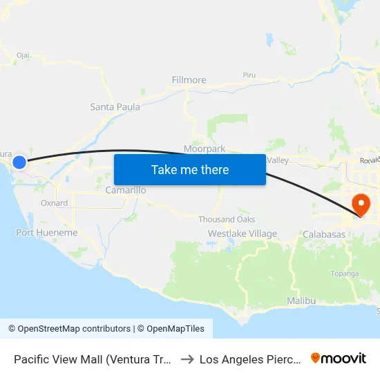 Pacific View Mall (Ventura Transit Center) to Los Angeles Pierce College map