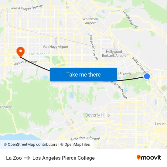 La Zoo to Los Angeles Pierce College map