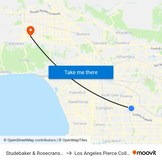 Studebaker & Rosecrans SW to Los Angeles Pierce College map
