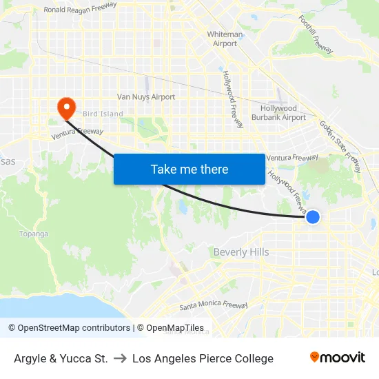 Argyle & Yucca St. to Los Angeles Pierce College map