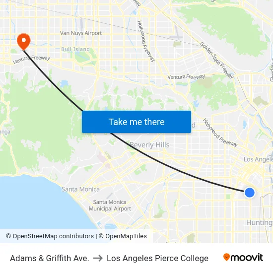 Adams & Griffith Ave. to Los Angeles Pierce College map