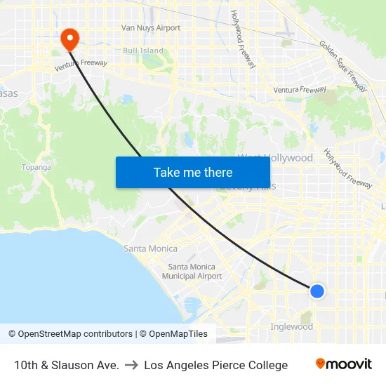 10th & Slauson Ave. to Los Angeles Pierce College map
