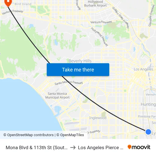 Mona Blvd & 113th St (Southbound) to Los Angeles Pierce College map