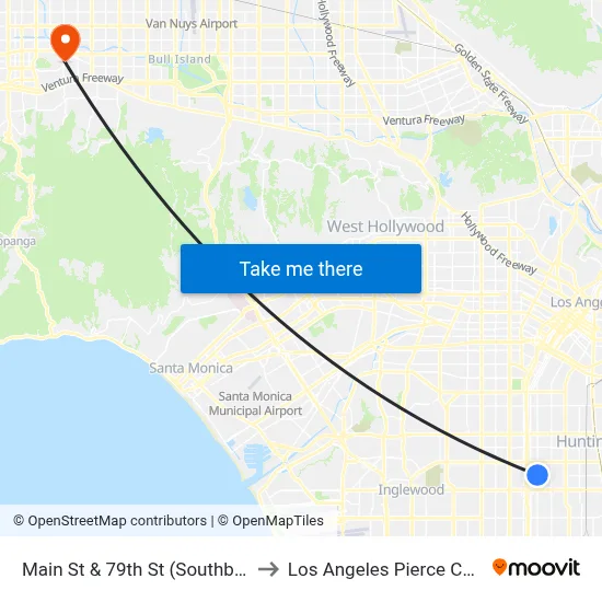 Main St & 79th St (Southbound) to Los Angeles Pierce College map