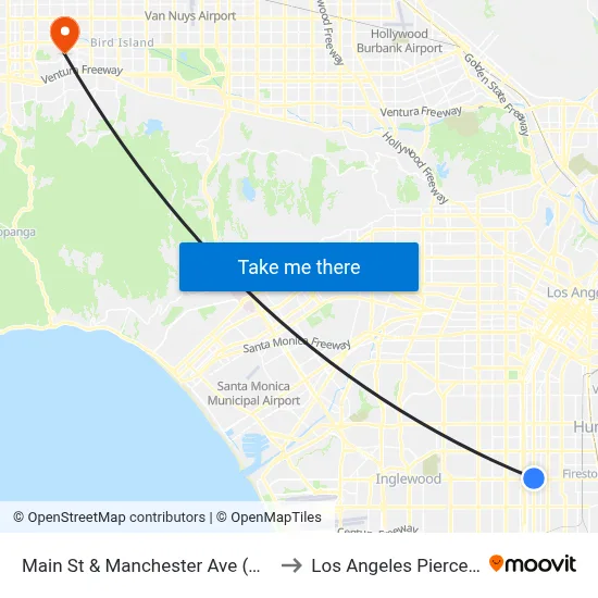 Main St & Manchester Ave (Northbound) to Los Angeles Pierce College map