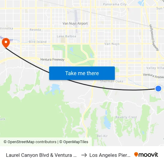 Laurel Canyon Blvd & Ventura Blvd Northbound to Los Angeles Pierce College map