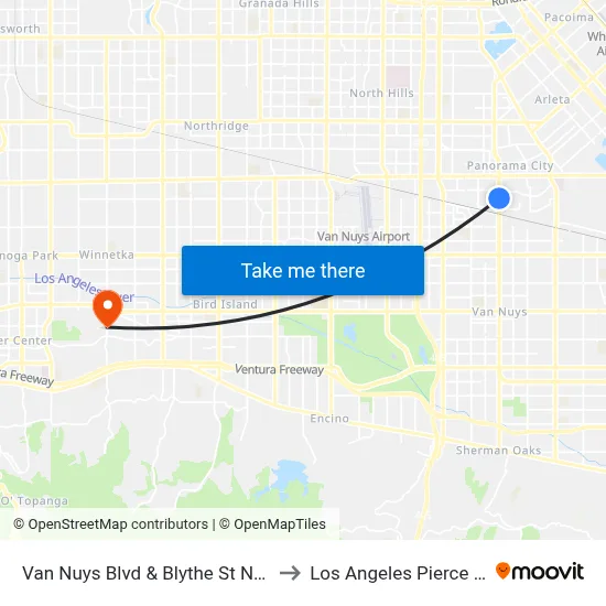 Van Nuys Blvd & Blythe St Northbound to Los Angeles Pierce College map