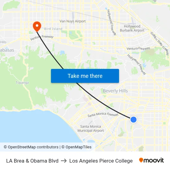 LA Brea & Obama Blvd to Los Angeles Pierce College map